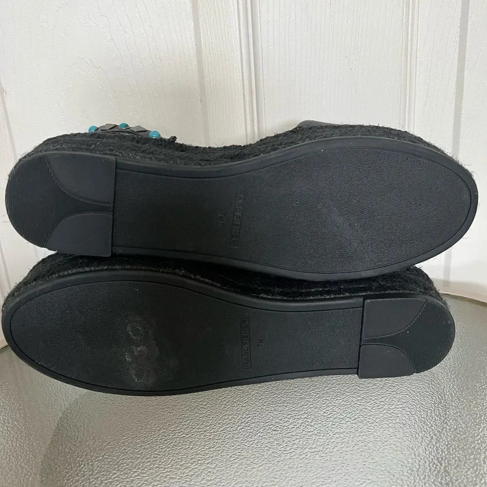 Marc Fisher NWOB Vajen Espadrille Leather Sandals In Black Size 7